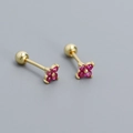 S925 silver four-leaf flower stud earring with red-purple zircons and screw-back closure - Gold Plated Red Zirconia