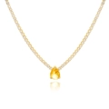 Detailed view of gold plated tennis necklace featuring a pear-cut yellow zircon pendant - 18K Gold / Yellow Teardrop Gold