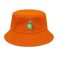 Vibrant orange cotton bucket hat featuring a cute frog with mushroom embroidery detail - M(56-58cm) / Orange