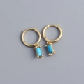 925 sterling silver hoop earrings with a rectangular blue zircon pendant in gold finish - Gold (Turquoise Zirconia)