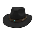 Black felt western cowboy hat with turquoise stone and metal rivets on brown band - One Size / Black (Turquoise)