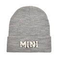 Gray knit beanie with MINI towel embroidery on a folded cuff for winter warmth - Light Heather Grey