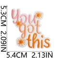 Macro shot of You Got This embroidery patch with sun motifs and size measurements - No.10-You Got This (C18ZM-07-10)