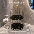 2-tier birdcage-shaped organizer in black marble and gold metal finish, size 36x19.6cm - Double Layer / Black Gold