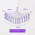 Purple hand-woven triangular plush toy hammock with cotton tassels and wooden beads - 150x100x100cm / Purple