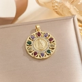 Virgin Mary gold pendant with colorful zircons and micro-set crystals for women - Gold Round Virgin Mary Pendant With Colorful Zirconia