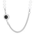 Cuban chain and pearl necklace featuring a round black gemstone pendant in silver finish - Black Gemstone Style (KN233659-Z)
