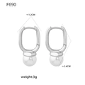Silver-plated pearl drop earrings in 18k gold style featuring F690 design 1.2x2.4cm - F690-Steel Color Earrings