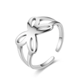 Macro detail of silver butterfly open ring with polished hollow design and adjustable band - Hollow Butterfly Style (切割戒-12)