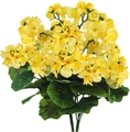 Detailed view of yellow artificial geranium flowers with vibrant green leaves on white background - 14 Inch Style / Yellow