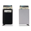 Dual view of RFID blocking metal card holder with pop-up slider and leather cash pocket - Gray
