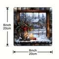 Christmas window scene metal sign with holly berries and candle, 8x8 inch square decor - 15x15cm / Window Candle Apple