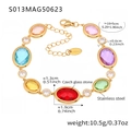 Rainbow faceted glass stone anklet in gold stainless steel finish with size details - Oval-Gold Multicolor Glass (S013)