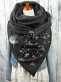 Dark grey neck scarf with white dandelion print and button closure detail - 7-Dark Grey Dandelion