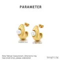 Details von 18K vergoldeten Edelstahl C-Ohrringen mit weißer Perle, Größe 18x13mm - Gold
