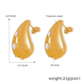Detail view of gold PVD plated titanium steel teardrop earrings with oil drip finish - F145-Gold White Enamel Water Drop Earrings