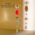 Red agate moon sun catcher with hanging crystal prism and golden chain link decor - Red Agate