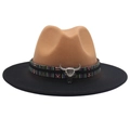 Zweifarbiger Western-Cowboyhut in Camel und Schwarz mit metallenem Stierkopf-Dekor - M (56-58cm) / Khaki & Schwarz