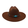 Brown faux suede western cowboy hat with leather band and turquoise stone accents - One Size / Coffee