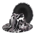 Cappello fedora mimetico grigio e nero in feltro di lana a tesa larga stile vintage - M (56-58cm) / Grigio