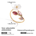 Adjustable floral ring with white petals and red gemstones in stainless steel - Pink Gemstone Flower Style (JDR0203003)