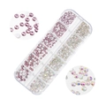 Dettaglio del set cristalli nail art a 12 griglie con strass rosa e AB in varie dimensioni - AB e Viola (A1039-06)