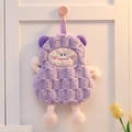 Cute purple cartoon character hand towel in thick coral fleece with hanging loop - Cute Monster / Lilac Purple