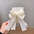 White multi-layer silk bow hair clip with woven lace edges for girls' hairstyles - Off White