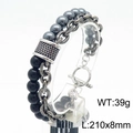 Double-layer beaded bracelet with black agate, tiger eye stones, and T-bar clasp - Hematite Grey & Shiny Black Style (KB182649-TLX)