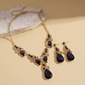 Parure de bijoux rétro avec cristaux de goutte violets, boucles d'oreilles et collier - Violet (Parure Collier et Boucles d'Oreilles)