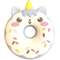 White silicone baby teether in donut shape with grey cat ears and a yellow horn - Donut Unicorn / Gray