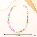 Rainbow beaded strap with Happy letters and charms for phone or bag, 31cm length - K3733 HAPPY Soft Clay Heart Beaded Chain