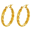 Golden twisted rope hoop earrings in polished stainless steel for a stylish feminine look - Rope Texture Hoop Gold (MS-632)