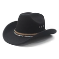 Classic black Western cowboy hat with turquoise beaded band and woven leather trim - M (56-58cm) / Black