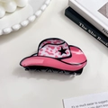 Pinza per capelli a cappello da cowboy rosa con stampa leopardata e stella nera - 8.5cm / Rosa