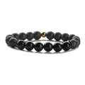Elastic beaded bracelet with matte black stone beads and a single gold accent bead - Matte Hematite