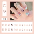 Détails de 24 faux ongles avec cœurs 3D et dégradé de blanc rose élégant - Étoile Brillante (Z390)