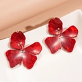 Detail of red marble texture resin butterfly earrings with crystals in a ceramic tray - Silver Earring Post - Red