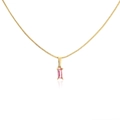 Detail of 18K gold plated snake chain necklace with a pink rectangular zircon pendant - Single Snake Chain / Red