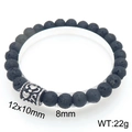 Men's volcanic stone beaded bracelet with retro silver metal bead, 8mm matte beads - Vintage Pattern (KB205881-Z)