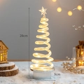 Warm white LED spiral mini Christmas tree with silver base and top star 28cm height - Small Silver