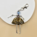 Handmade female doll keychain with blue glass head and sparkly dress for bags - 28-Gold Polka Dot Sequin Doll
