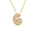 Macro detail of 18K gold plated letter G pendant with cubic zirconia stones - Letter G / Gold