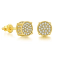 Detail view of gold iced out stud earrings featuring secure screw-back design - 6mm Screw Back / Gold