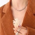 Conjunto de collar de cuentas plateadas y cadena cubana de doble capa en acero fino - Collar / Color Acero