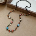 Collana bohémien con perline di ceramica colorate e cordino nero intrecciato da donna - Stile Tondo in Ceramica Colorata (9# Collana-Colorata-Tonda)