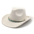 Detail of western cowboy hat with turquoise bead chain and faux suede texture - M(56-58cm) / Beige Suede