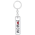 Polished silver metal keychain with I Love Mom rectangular pendant and red heart - D1286-I Love Mom / White