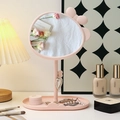 Pink bow-knot desktop makeup mirror with jewelry storage base and hanging hooks - Pink