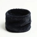 Close-up of dark blue faux rabbit fur neck warmer with soft plush texture on white background - Navy Blue